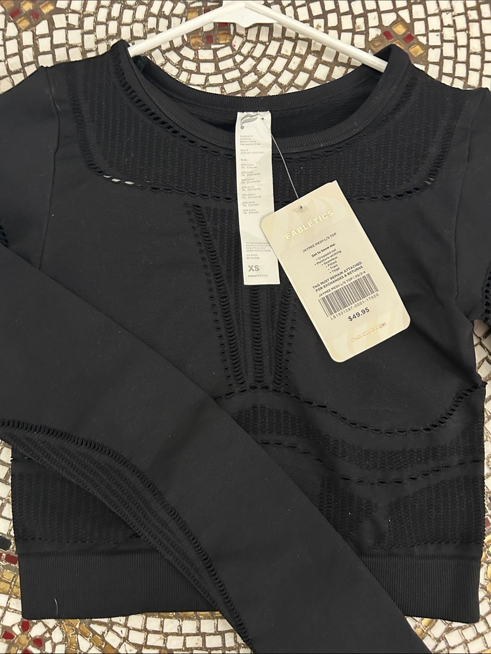 Fabletics Black Open-Knit Crew Sweater
